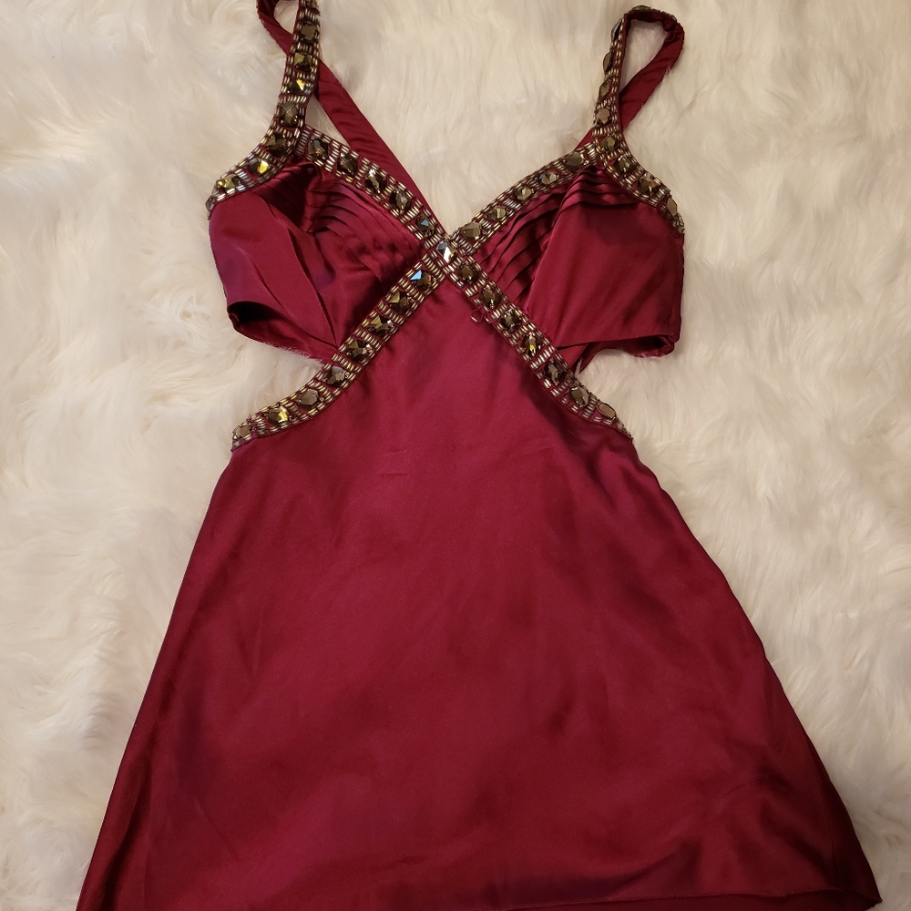 Bebe Gem embellished Satin purple top XS